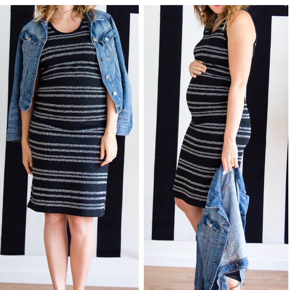 Liz Lange Maternity Sleeveless Midi Black With Stripes Dress M